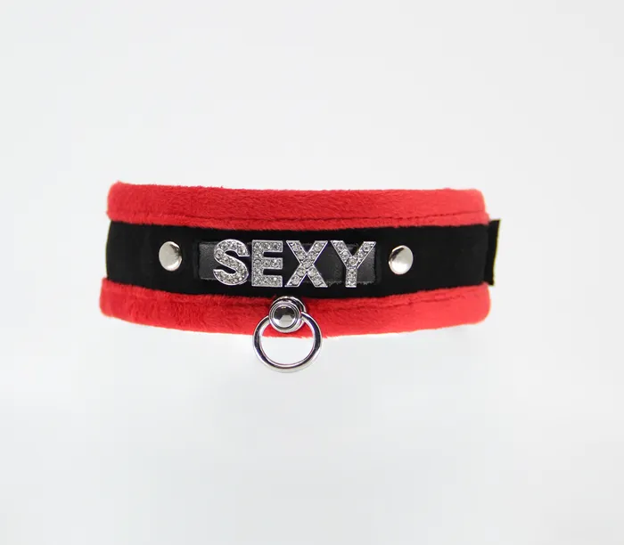 Love in Leather Fluffy Diamante SEXY Collar Red Black with O Ring Love in Leather Restraints Love in Leather Fluffy Diamante SEXY Collar Red Black with O Ring Love in Leather Restraints