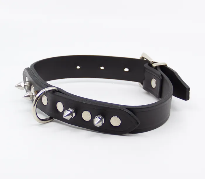 Love in Leather Restraints Love in Leather Unlined Black Leather Collar with Dog Spikes O Ring Love in Leather Restraints Love in Leather Unlined Black Leather Collar with Dog Spikes O Ring