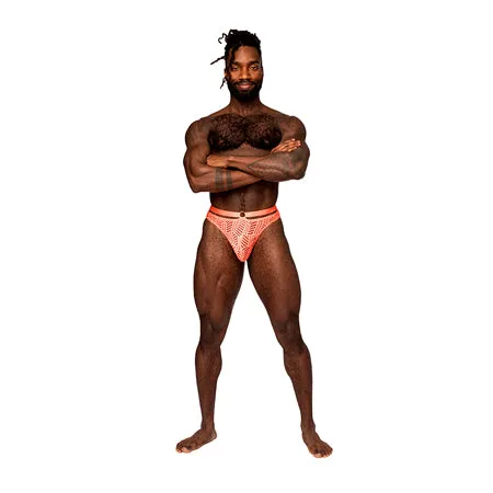 Male Power Anal Rude Awakening Strap Thong Neon Orange Black All Sizes