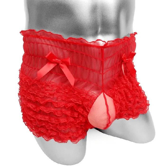 Male Sex Toys Ruffles Mens SeeThrough Boxers Adult Underwear With Bowknot Erotic Male Shorts EVEs SECRETS