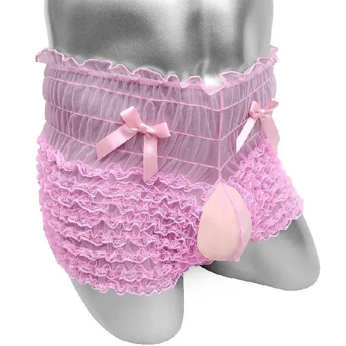 Male Sex Toys Ruffles Mens SeeThrough Boxers Adult Underwear With Bowknot Erotic Male Shorts EVEs SECRETS