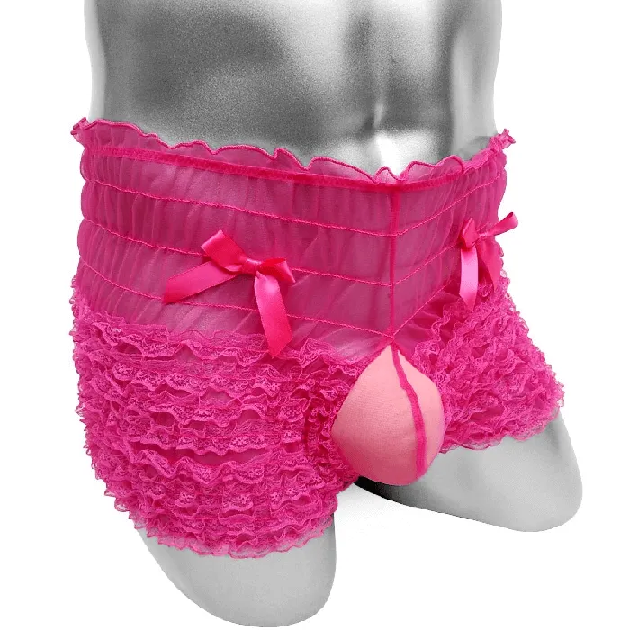 Male Sex Toys Ruffles Mens SeeThrough Boxers Adult Underwear With Bowknot Erotic Male Shorts EVEs SECRETS