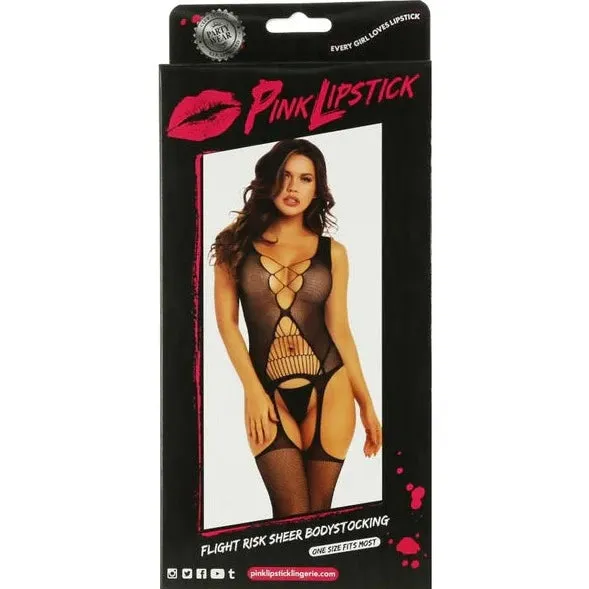 Pink Lipstick Lingerie FLIGHT RISK SHEER BODYSTOCKING Black Crotchless Fishnet One Size Pink Lipstick Lingerie Bodystockings Playsuits