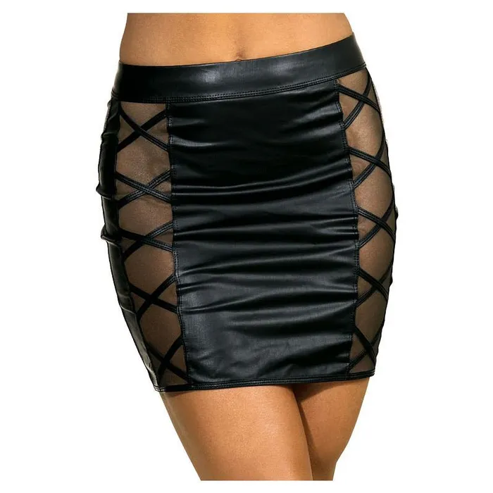 Stretch Wetlook Mesh Criss Cross Skirt Black Extra Large Axami Lingerie Anal