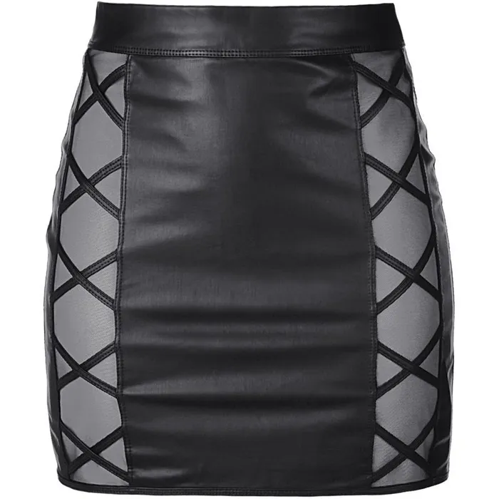 Stretch Wetlook Mesh Criss Cross Skirt Black Extra Large Axami Lingerie Anal