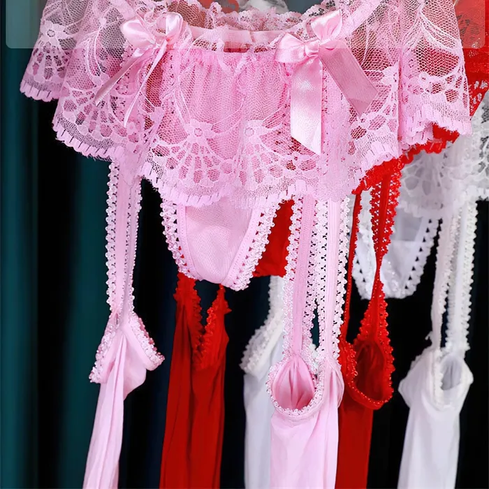 ThighHigh Stockings with Skirted Panties and Suspenders Womens OnePiece Sexy Elastic Lingerie EVEs SECRETS Male Sex Toys