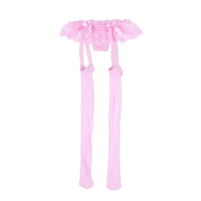 ThighHigh Stockings with Skirted Panties and Suspenders Womens OnePiece Sexy Elastic Lingerie EVEs SECRETS Male Sex Toys
