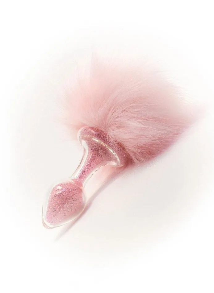 Anal Crystal Delights Pink Magnetic Sparkle Bunny Tail Glass Butt Plug