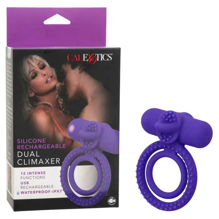 CalExotics Male Sex Toys Silicone Rechargeable Dual Climaxer Cock Ring