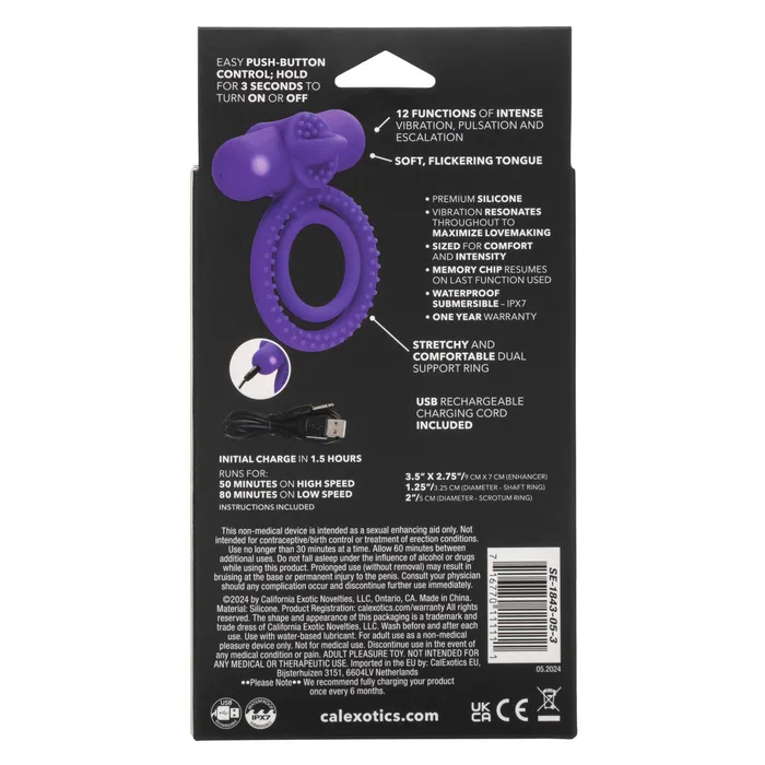 CalExotics Male Sex Toys Silicone Rechargeable Dual Climaxer Cock Ring