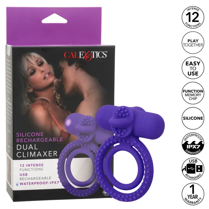 CalExotics Male Sex Toys Silicone Rechargeable Dual Climaxer Cock Ring