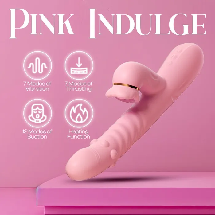 Female Sex Toys FRISKY BUSINESS SG Pink Indulge Thrusting Dual Vibrator with Suction