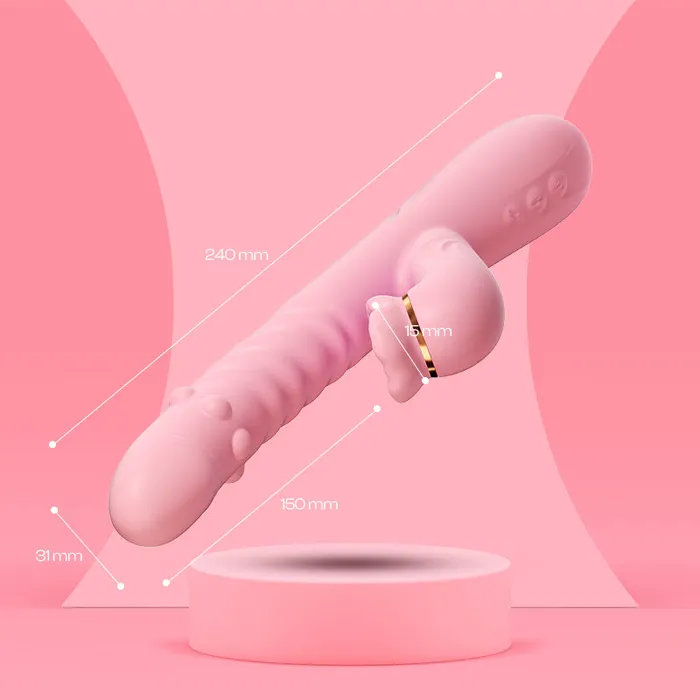 Female Sex Toys FRISKY BUSINESS SG Pink Indulge Thrusting Dual Vibrator with Suction