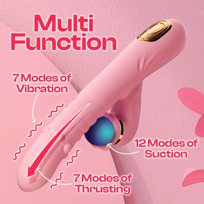 Female Sex Toys FRISKY BUSINESS SG Pink Indulge Thrusting Dual Vibrator with Suction