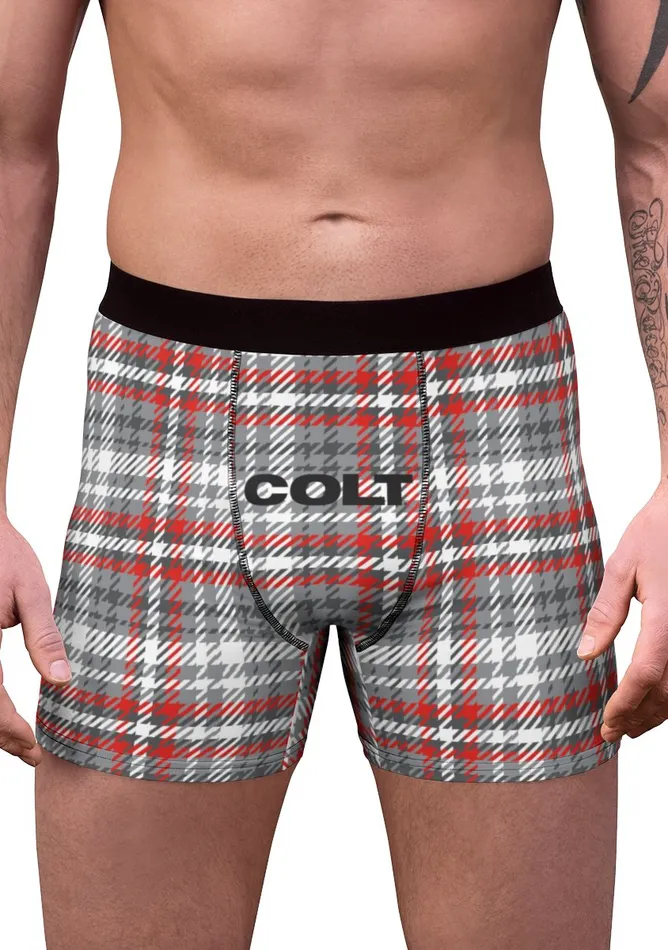 Printify Vibrators COLT Logo Grey Plaid Boxer Briefs