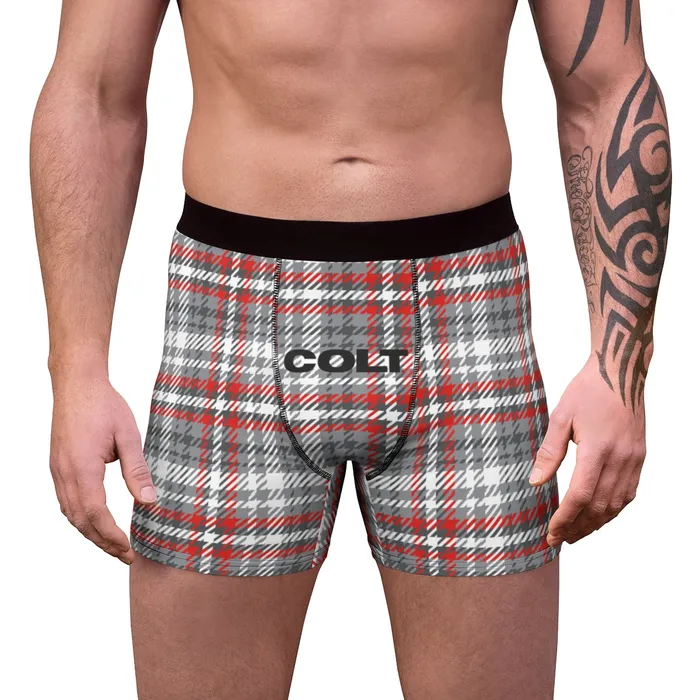 Printify Vibrators COLT Logo Grey Plaid Boxer Briefs