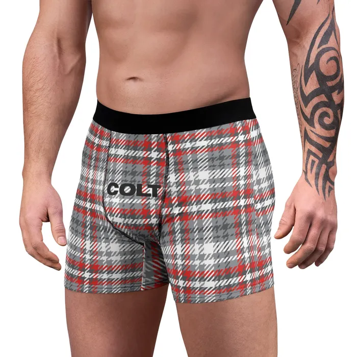 Printify Vibrators COLT Logo Grey Plaid Boxer Briefs