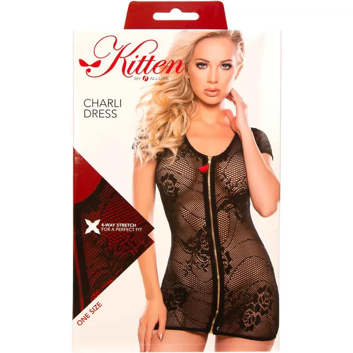 Allure Bodystockings Playsuits Allure Kitten Charli Dress One Size Fits Most Black
