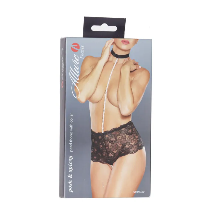 Allure Posh Spicy Pearl Thong with Halter Neck Black One Size Fits Most Allure Teddies And Bodies