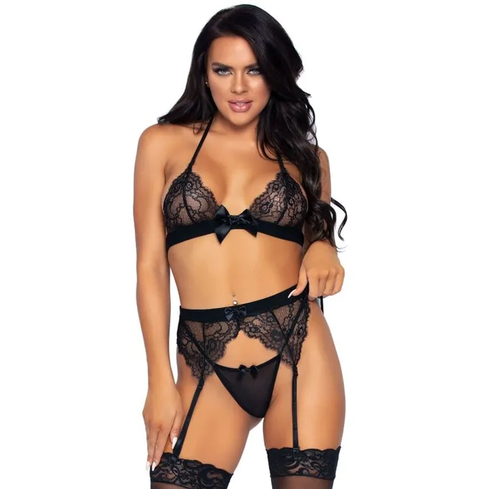 Anal Leg Avenue LEG AVENUE THREE PIECES SET TOP GARTER BELT AND GSTRING
