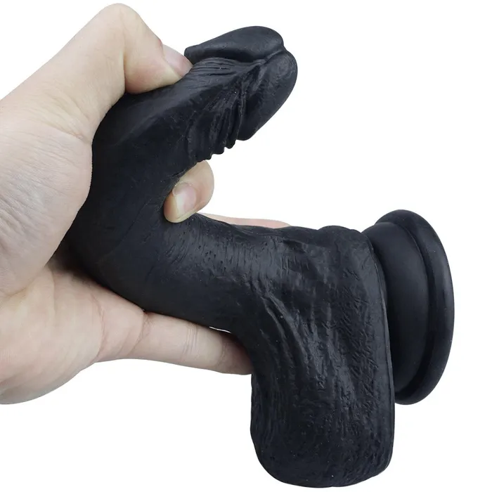 B44 Realistic Black DualDensity Liquid Silicone Suction Cup Dildo with Balls 73 Inch Modi Female Sex Toys