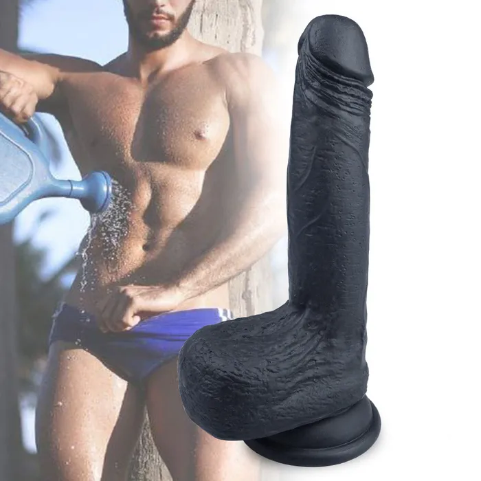 B44 Realistic Black DualDensity Liquid Silicone Suction Cup Dildo with Balls 73 Inch Modi Female Sex Toys