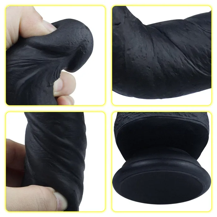 B44 Realistic Black DualDensity Liquid Silicone Suction Cup Dildo with Balls 73 Inch Modi Female Sex Toys