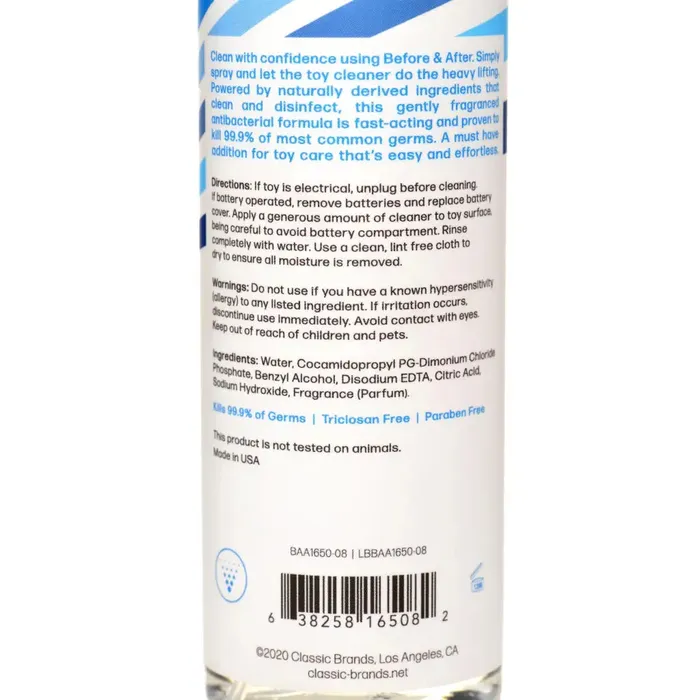 Before And After Antibacterial Adult Toy Cleaner 8 Fl Oz Classic Erotica Vibrators