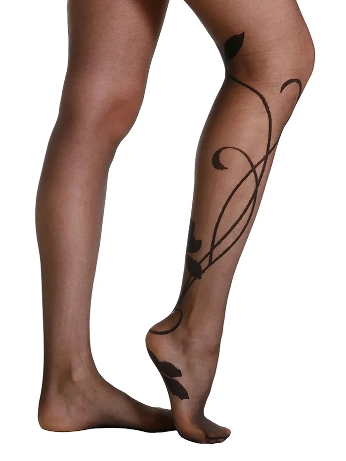 Black Sheer Vine Tights One Size HonourSkintwocom Bodystockings Playsuits