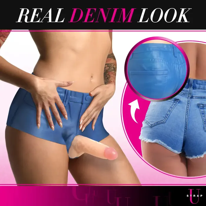 Booty Shorts 6 Inch Dildo Silicone Strap On Harness Large XR Brands Female Sex Toys