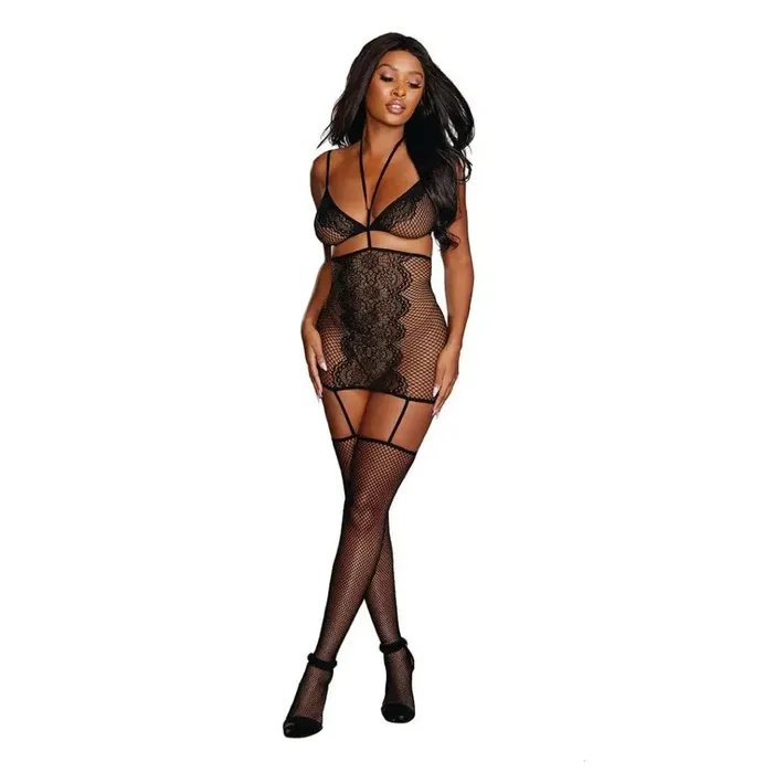 Couples Dreamgirl International Dreamgirl Fishnet Lace Two Piece Garter Dress