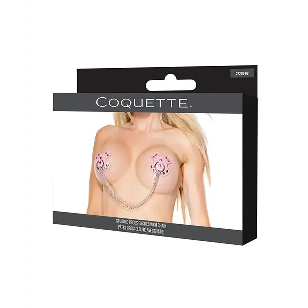 Darque Studded Cross Reusable Pasties Wchain Pink Os Coquette Vibrators