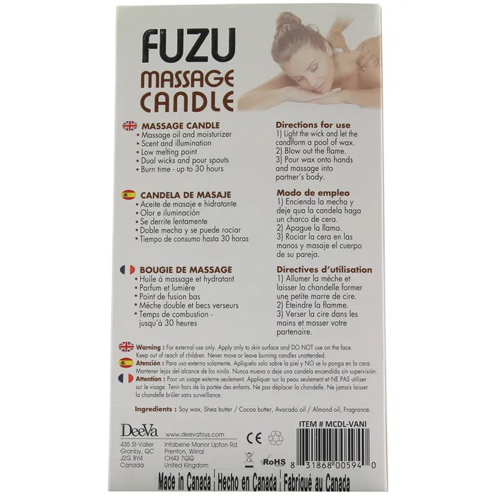 Deeva Dildos Fuzu Warm Vanilla Sugar Massage Candle in 4oz Deeva Dildos Fuzu Warm Vanilla Sugar Massage Candle in 4oz