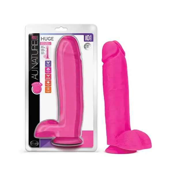 Dildos Blush Au Naturel Bold Huge 10 in Posable Dual Density Dildo with Balls Suction Cup Pink Blush