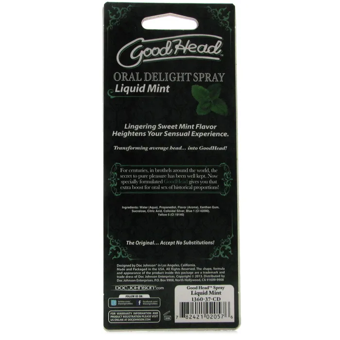 Doc Johnson GoodHead Oral Delight Spray 1oz in Liquid Mint Female Sex Toys