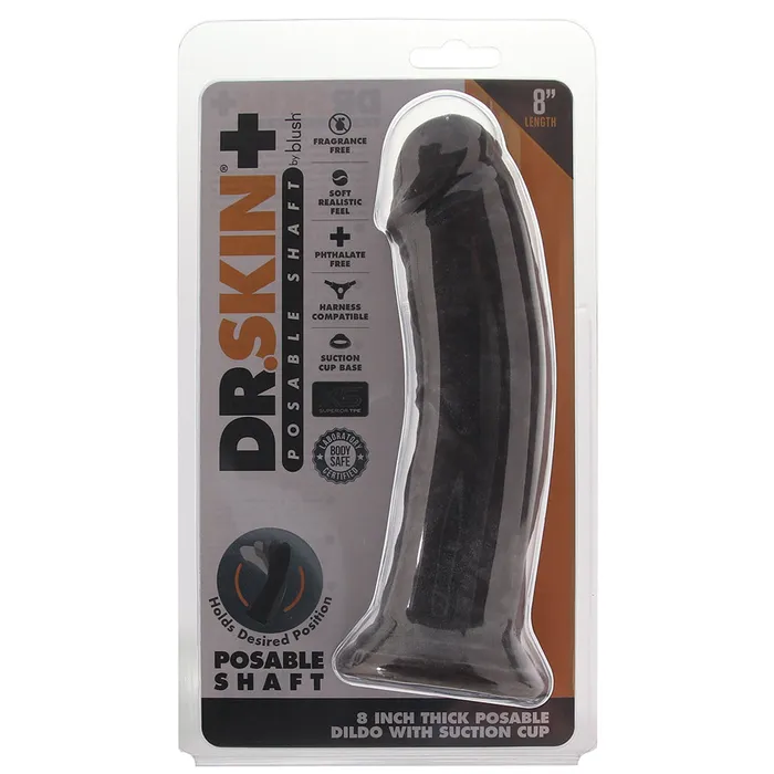 Dr Skin Plus 8 Inch Thick Posable Dildo in Black Blush Dildos Dr Skin Plus 8 Inch Thick Posable Dildo in Black Blush Dildos