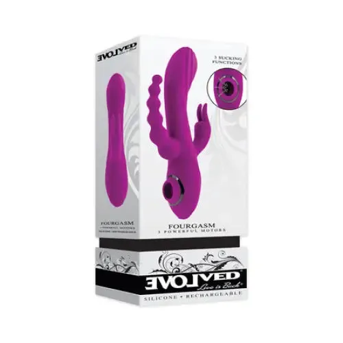 Evolved Vibrators Evolved Fourgasm Rechargeable Triple Stim Vibe with Suction Silicone Purple Evolved Vibrators Evolved Fourgasm Rechargeable Triple Stim Vibe with Suction Silicone Purple