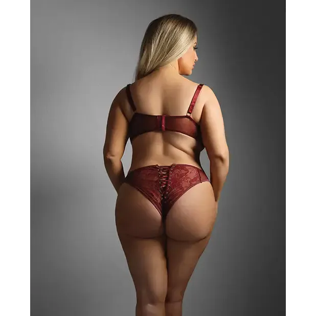 Female Sex Toys Fantasy Lingerie Edge Lace and Mesh Underwire Bra Crotchless Panty wLaceup Detail Wine Female Sex Toys Fantasy Lingerie Edge Lace and Mesh Underwire Bra Crotchless Panty wLaceup Detail Wine