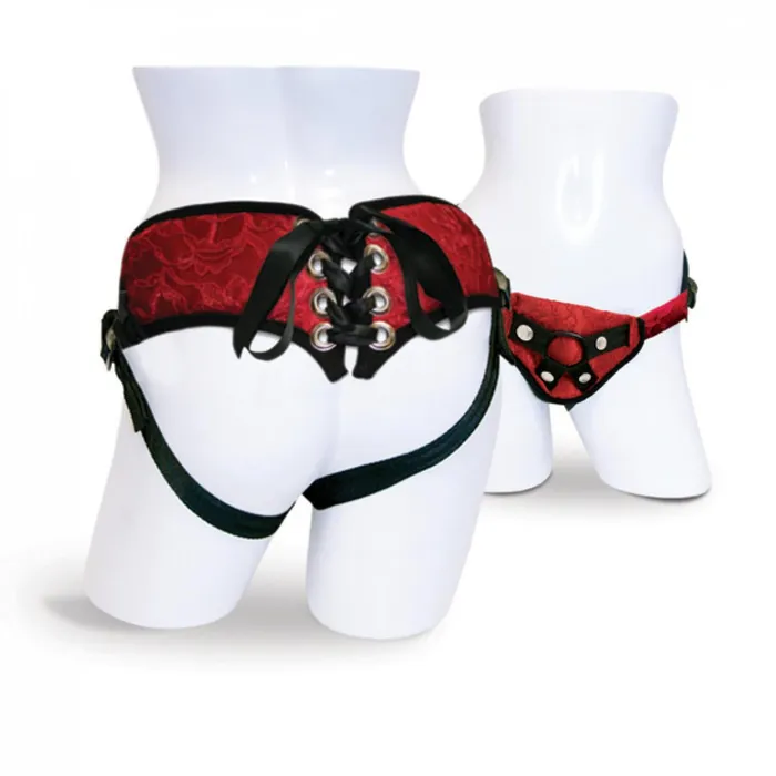 Female Sex Toys Neojoy SportSheets Red Lace With Satin Corsette Strap On