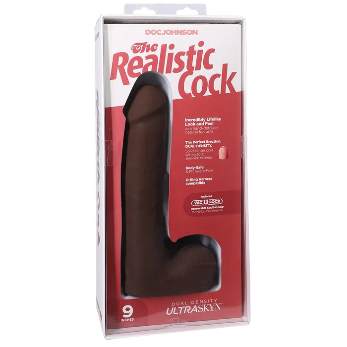 Female Sex Toys The Realistic 9 Inch Cock with Balls in Chocolate Doc Johnson