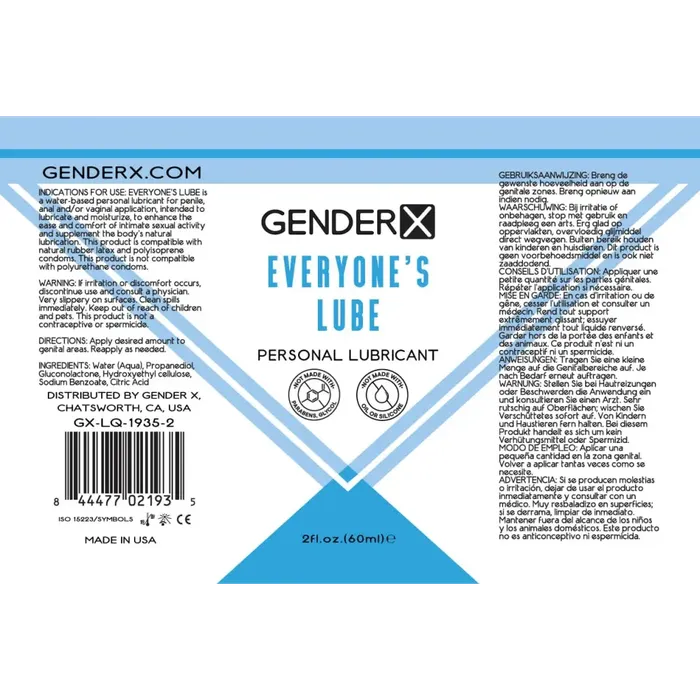 Gender X Everyones Lube WaterBased Lubricant 2 oz Gender X Anal