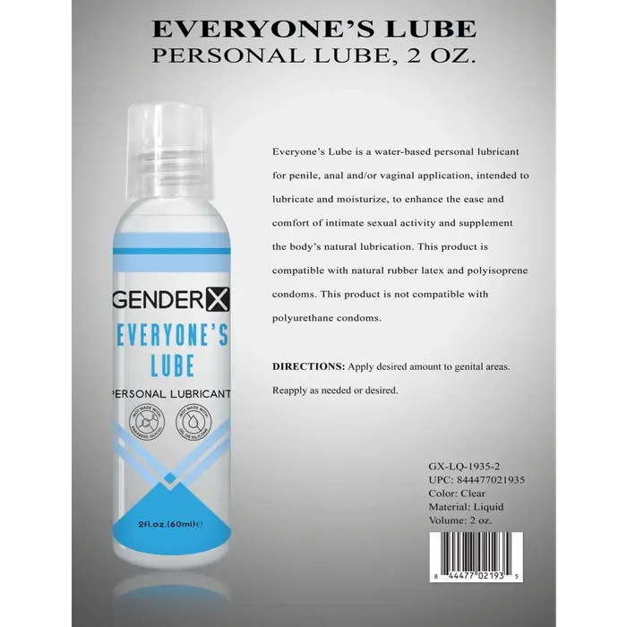 Gender X Everyones Lube WaterBased Lubricant 2 oz Gender X Anal