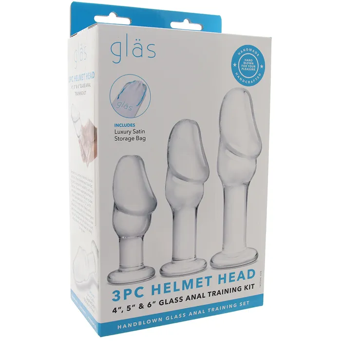 gls 3pc Helmet Head Glass Anal Training Kit Electric Eel Male Sex Toys