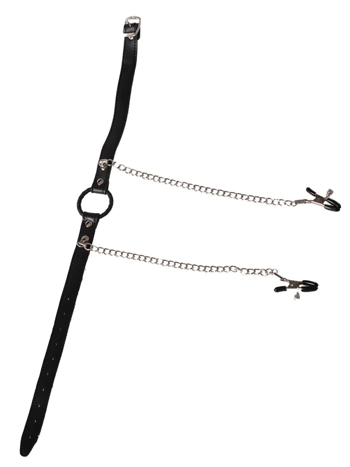 HonourSkintwocom Couples Leather ORing Gag with Nipple Clamps HonourSkintwocom Couples Leather ORing Gag with Nipple Clamps