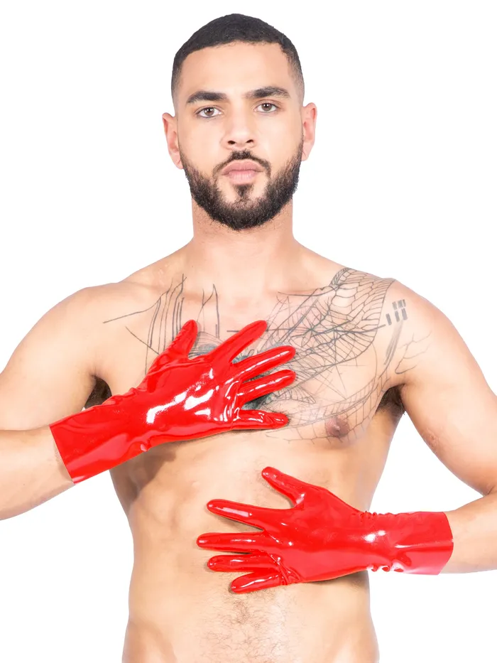 HonourSkintwocom Mens Moulded Short Latex Gloves in Red Female Sex Toys