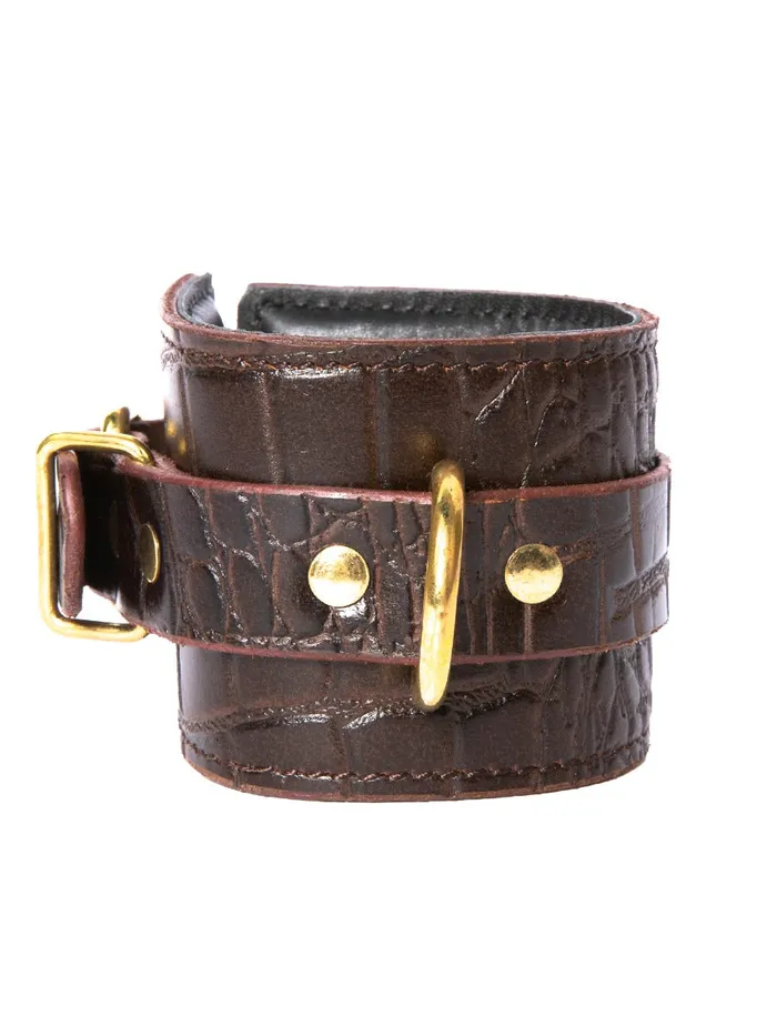 HonourSkintwocom Restraints Brown Embossed Leather Ankle Cuffs