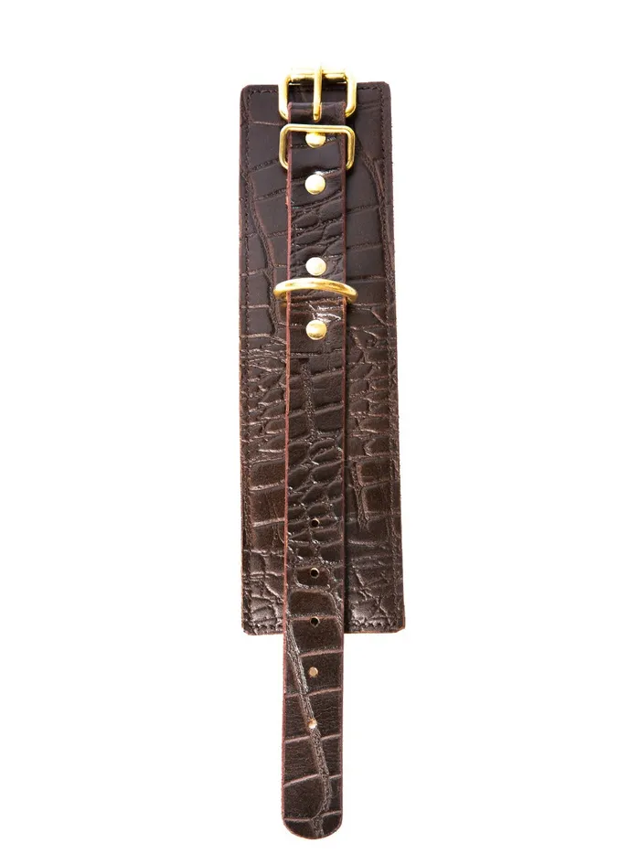 HonourSkintwocom Restraints Brown Embossed Leather Ankle Cuffs