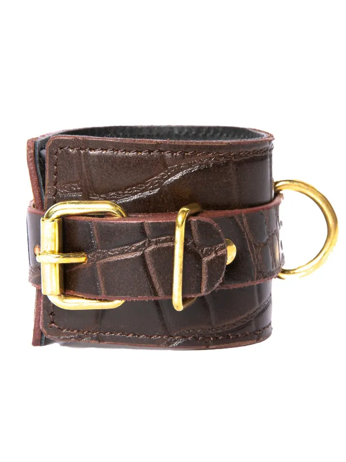 HonourSkintwocom Restraints Brown Embossed Leather Ankle Cuffs