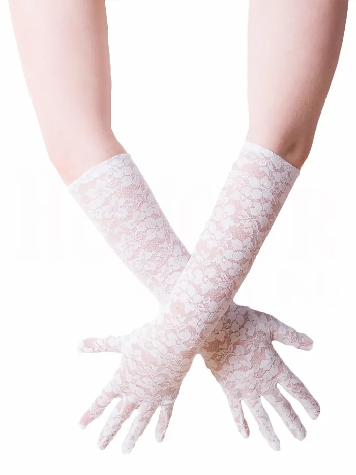 HonourSkintwocom Teddies And Bodies White Shimmer Lace Elbow Length Gloves One Size
