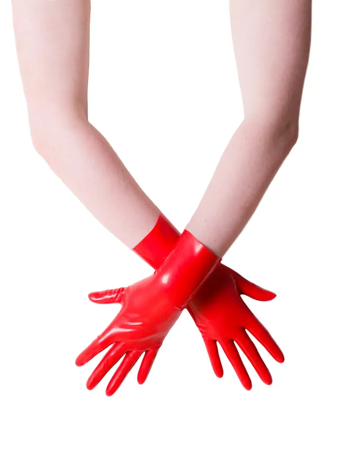 HonourSkintwocom Vibrators Red Moulded Short Latex Gloves